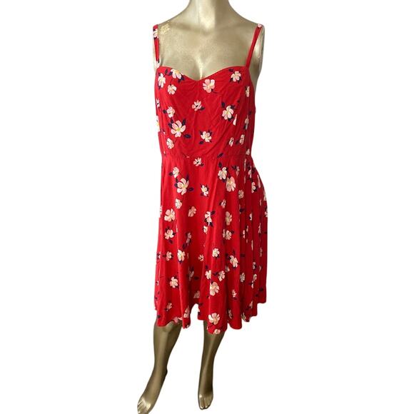 Old Navy Women Size Large Fit & Flare Floral Printed Red Dress - Picture 1 of 4